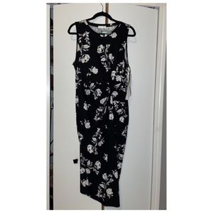 Black Floral Sleeveless Midi Dress NWT